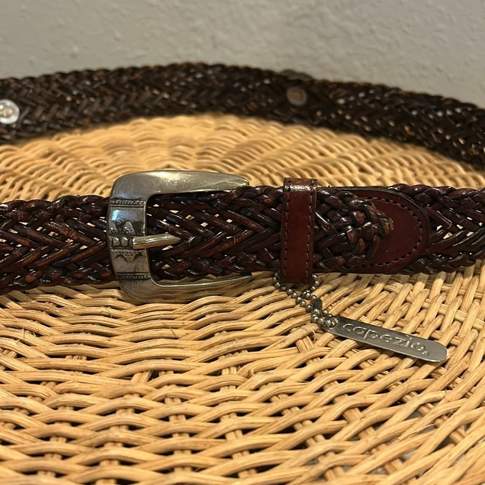 Vintage Capezio Braided‎ Leather Belt Brown Silver Conchos